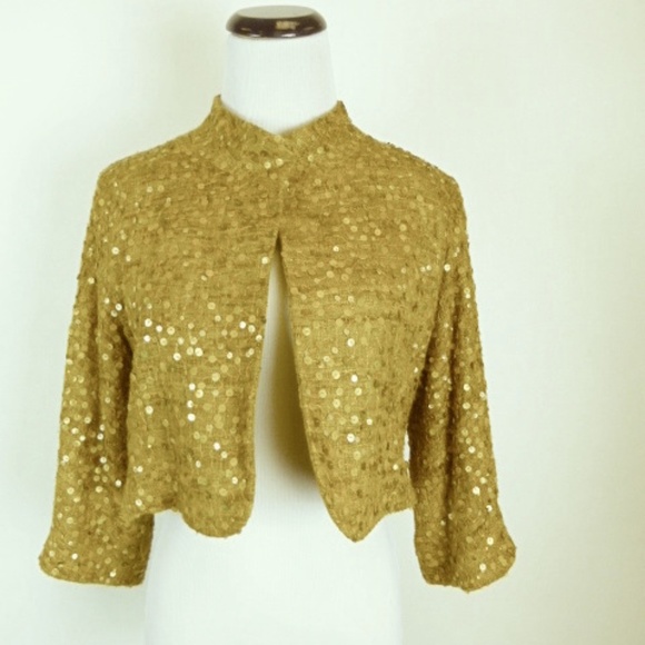 CYNTHIA VINCENT SEQUIN silk cropped  bolero USA p xs - Picture 1 of 5